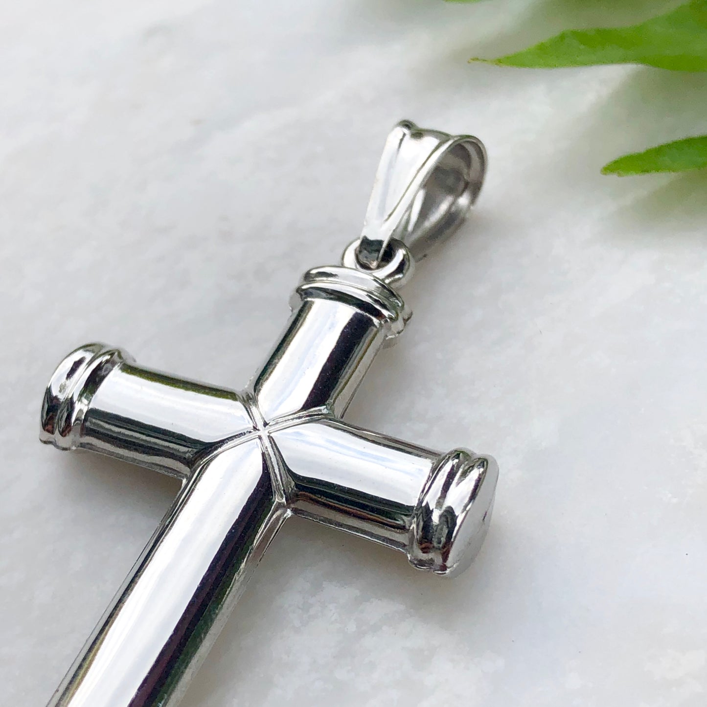 14KT White Gold Polished Large Cross Pendant - Legacy Saint Jewelry