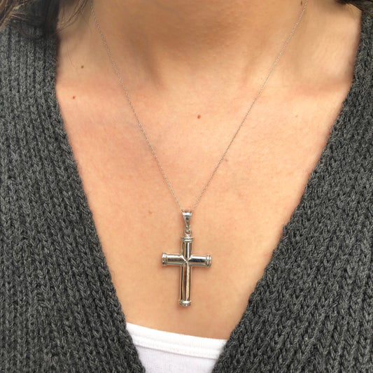 14KT White Gold Polished Large Cross Pendant - Legacy Saint Jewelry