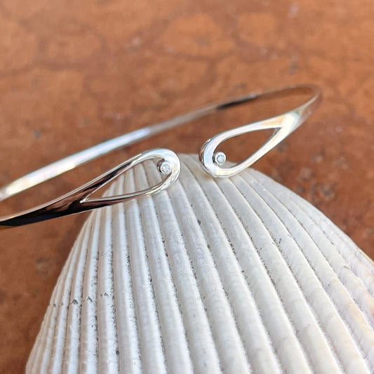 Sterling Silver .02 CT Diamond Open Bangle Cuff Bracelet