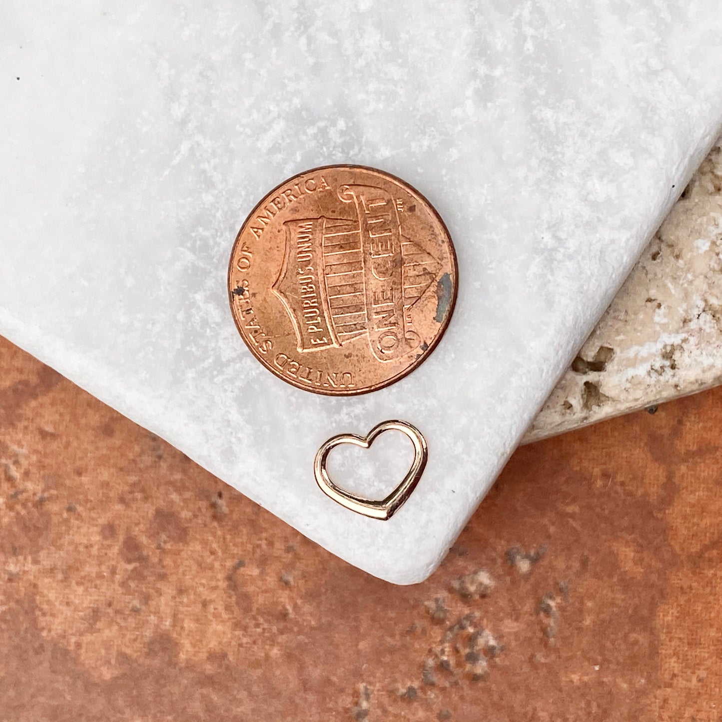 10KT Rose Gold Mini Open Heart Pendant Charm Slide, 10KT Rose Gold Mini Open Heart Pendant Charm Slide - Legacy Saint Jewelry