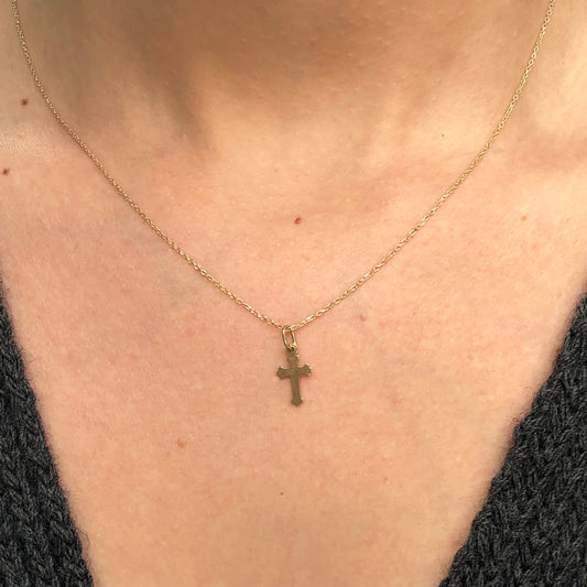 14KT Yellow Gold Plain Tiny Cross Pendant Charm, 14KT Yellow Gold Plain Tiny Cross Pendant Charm - Legacy Saint Jewelry