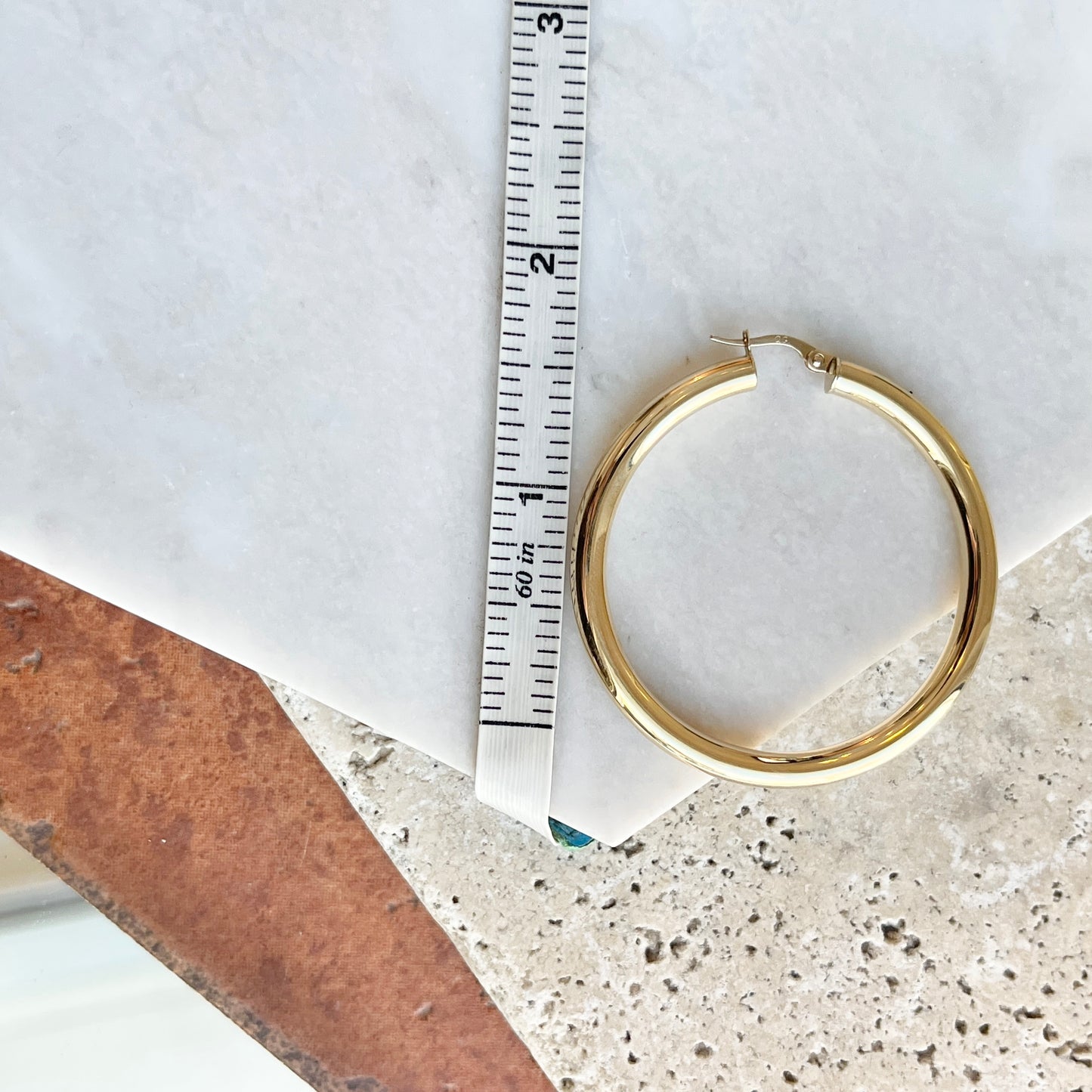 14KT Yellow Gold Shiny 4mm Tube Round Hoop Earrings 46mm