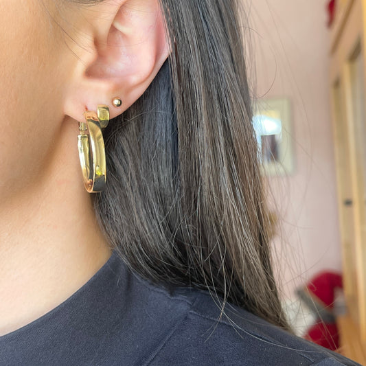 14KT Yellow Gold 5mm Wide Oval Omega Hoop Earrings 33mm