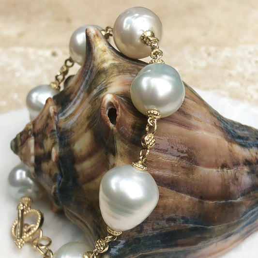 14KT Yellow Gold + Paspaley South Sea Pearl Spacers Bracelet 7", 14KT Yellow Gold + Paspaley South Sea Pearl Spacers Bracelet 7" - Legacy Saint Jewelry