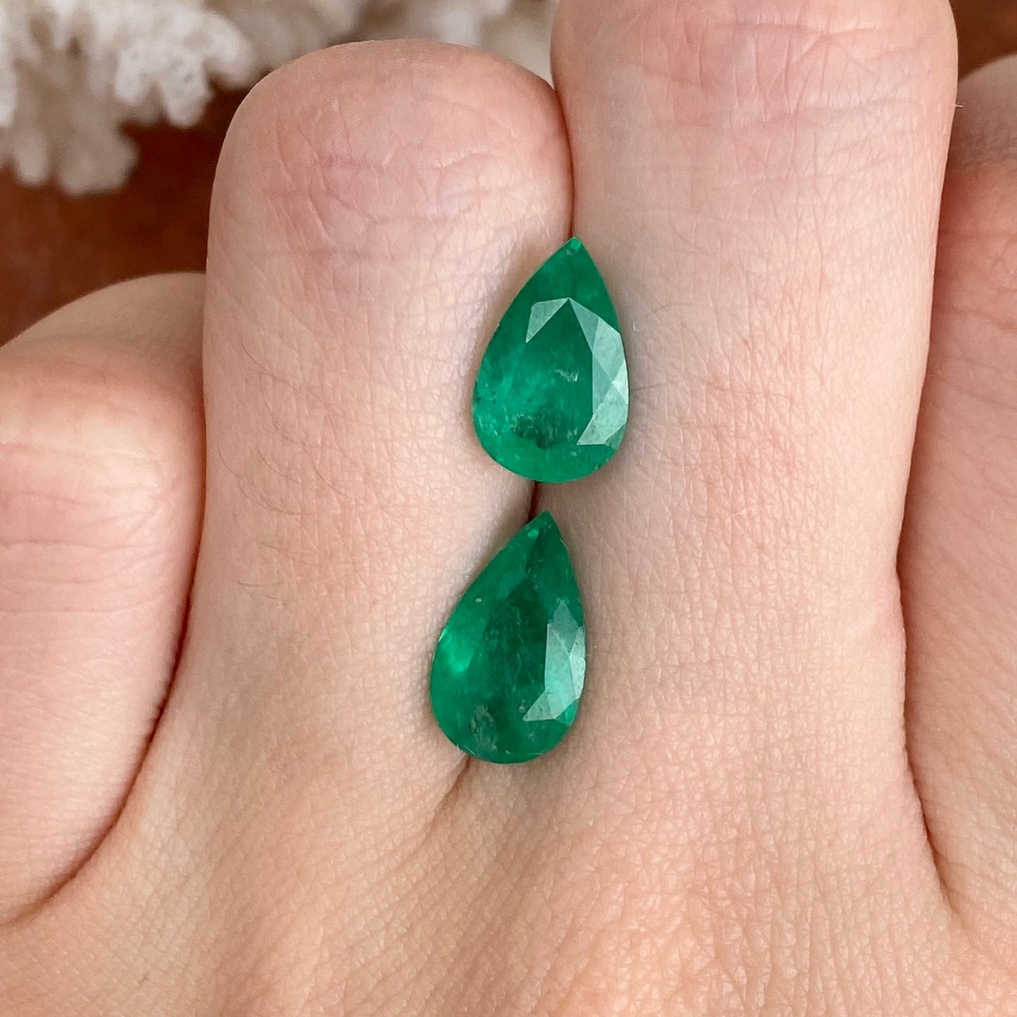 Colombian Emerald Cut Pear Shape Loose Emerald Pair 3.71 CT - LSJ