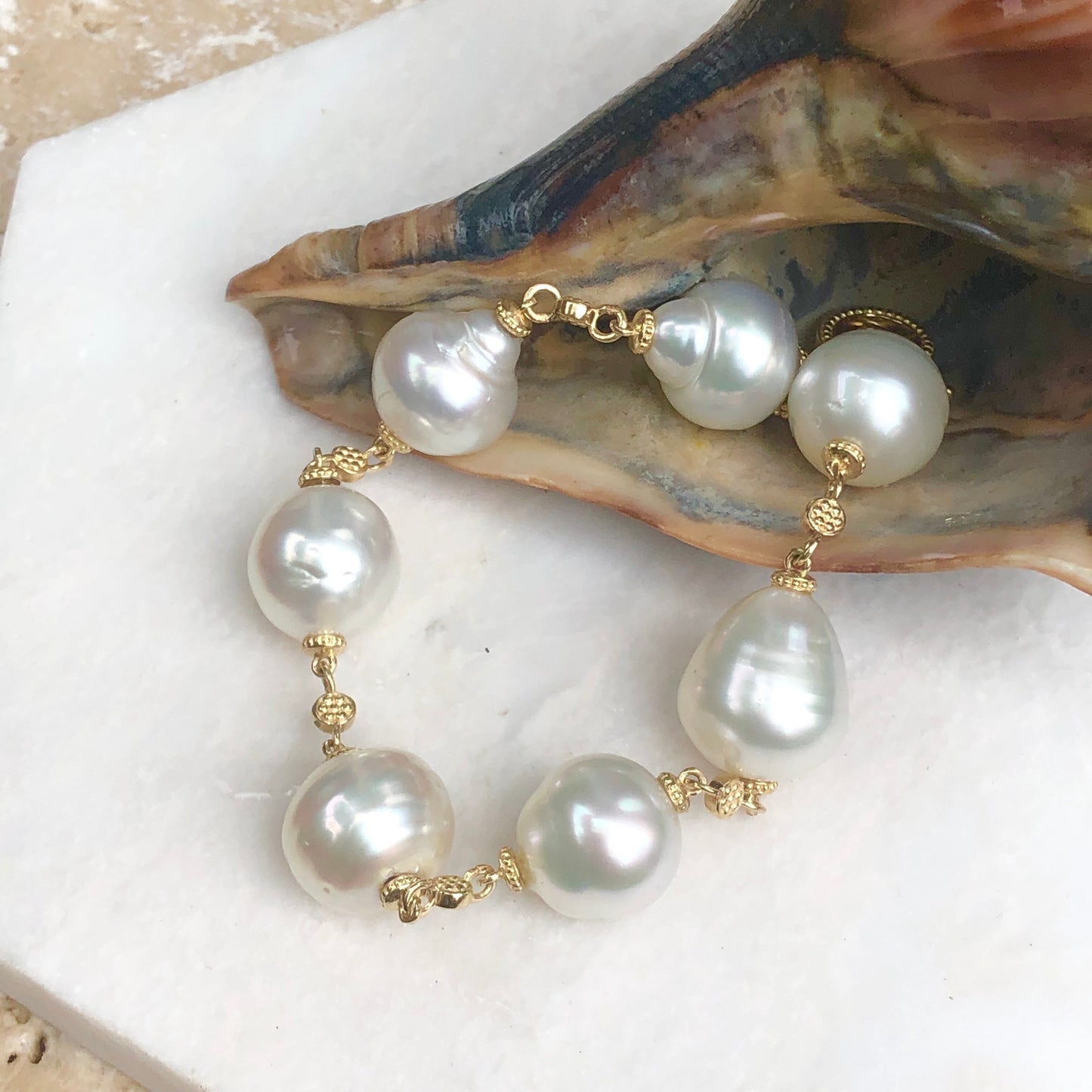 14KT Yellow Gold + Paspaley South Sea Pearl Spacers Bracelet 7", 14KT Yellow Gold + Paspaley South Sea Pearl Spacers Bracelet 7" - Legacy Saint Jewelry