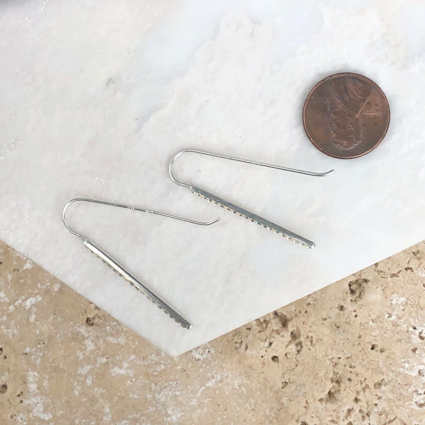 Sterling Silver CZ Stone Bar Wire Earrings, Sterling Silver CZ Stone Bar Wire Earrings - Legacy Saint Jewelry