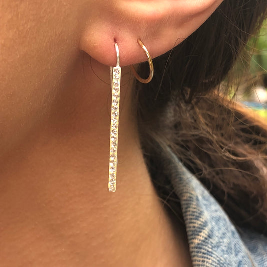 Sterling Silver CZ Stone Bar Wire Earrings, Sterling Silver CZ Stone Bar Wire Earrings - Legacy Saint Jewelry