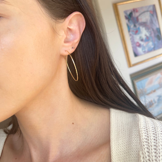 14KT Yellow Gold Diamond-Cut Endless Tube Hoop Earrings 45mm