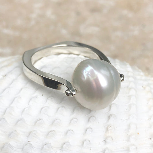 14KT White Gold 12mm Paspaley South Sea Pearl Modern Ring - Legacy Saint Jewelry