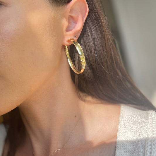 14KT Yellow Gold 6mm Wide Round Omega Hoop Earrings 45mm