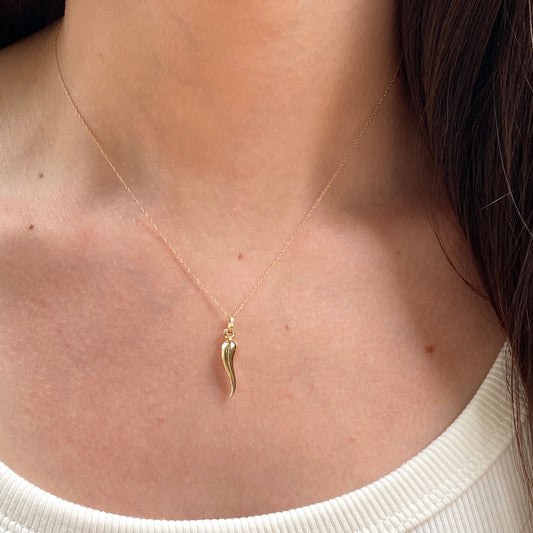 14KT Yellow Gold "Cornicello" Italian Horn Pendant Charm 25mm, 14KT Yellow Gold "Cornicello" Italian Horn Pendant Charm 25mm - Legacy Saint Jewelry