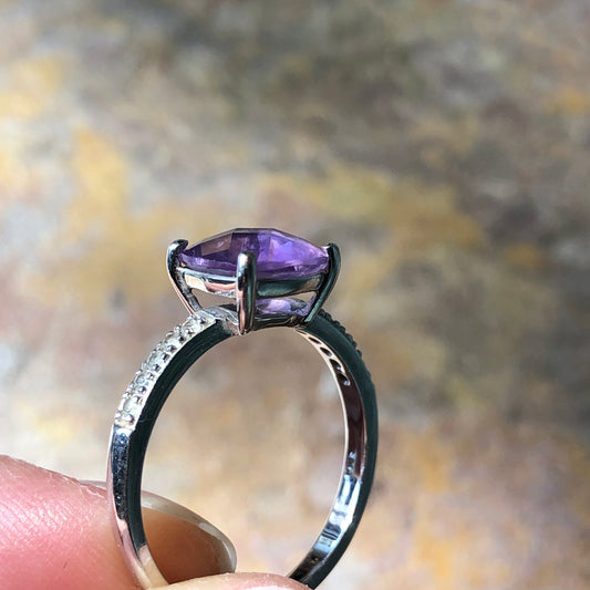 14KT White Gold Pave Diamond + Genuine Purple Amethyst Estate Ring - Legacy Saint Jewelry