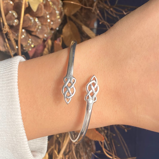 Sterling Silver Celtic Flexible Open Bangle Bracelet