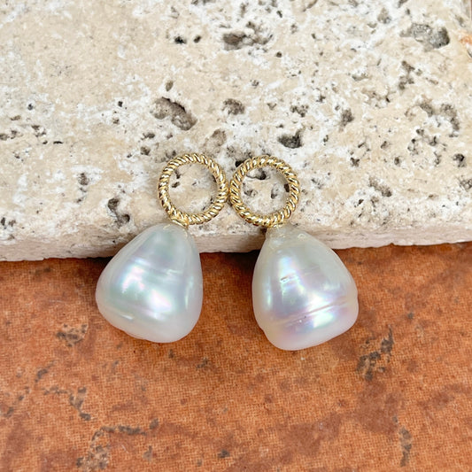 14KT Yellow Gold Rope Design Paspaley South Sea Pearl Earring Charms 13mm