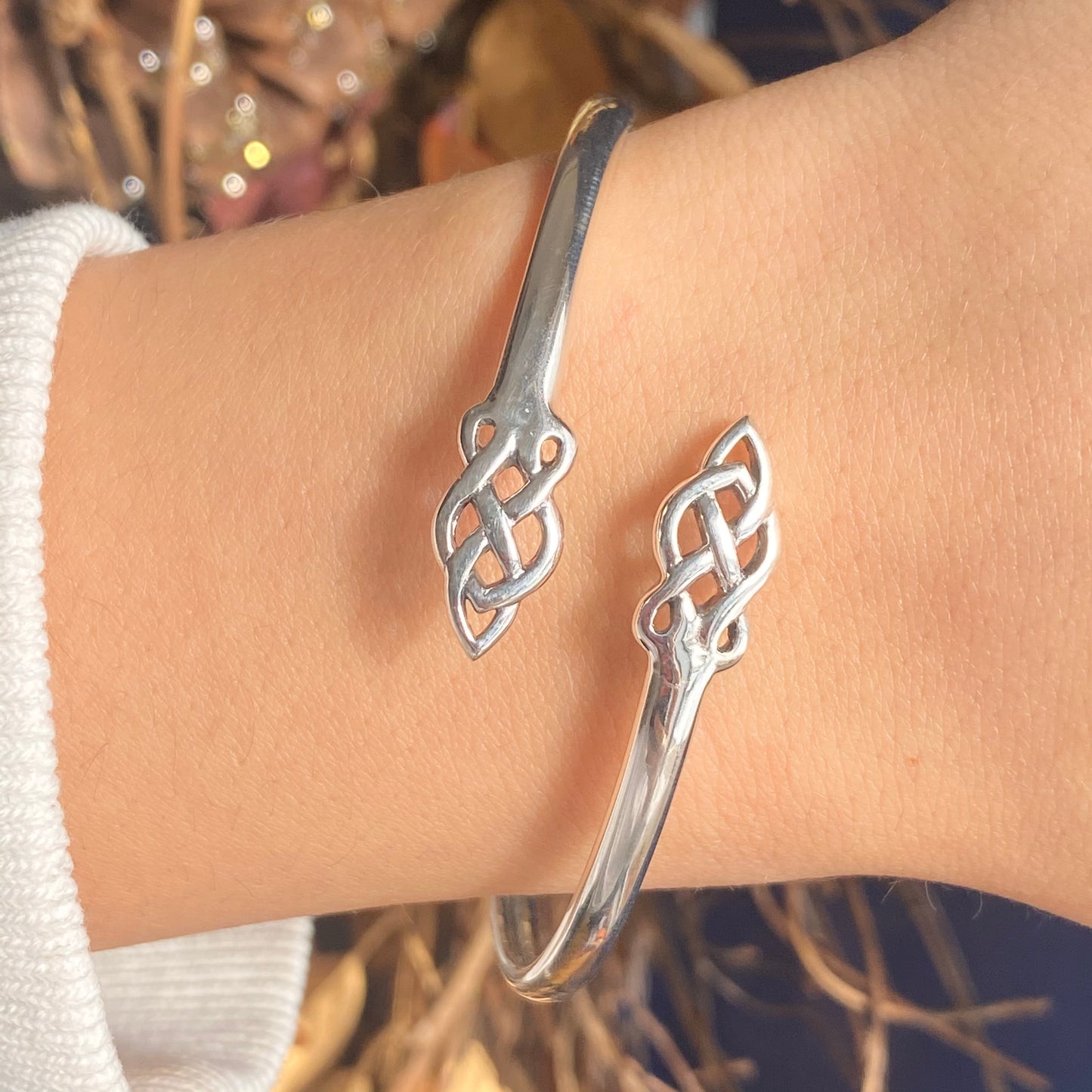 Sterling Silver Celtic Flexible Open Bangle Bracelet