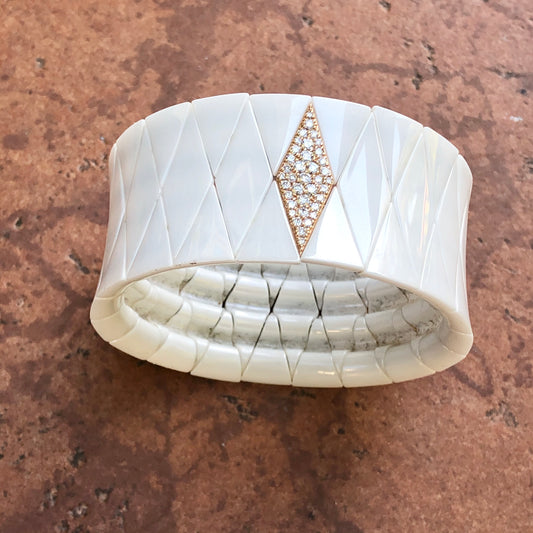 "Roberto Demeglio" 18KT Rose Gold Pave Diamond Links Ceramic Stretch Estate Bracelet - Legacy Saint Jewelry