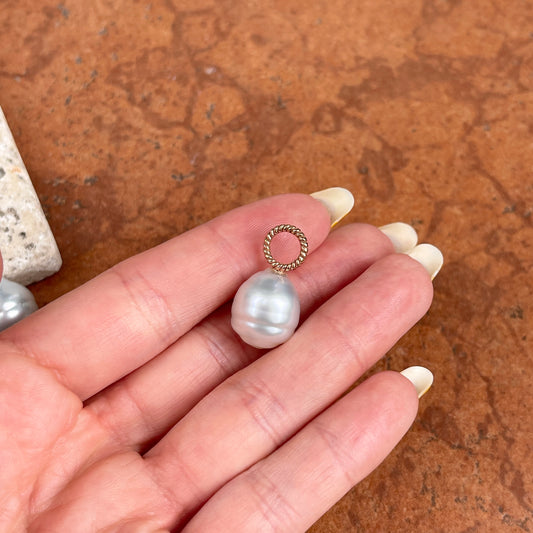 14KT Rose Gold Rope Design Paspaley South Sea Pearl Earring Charms 13mm