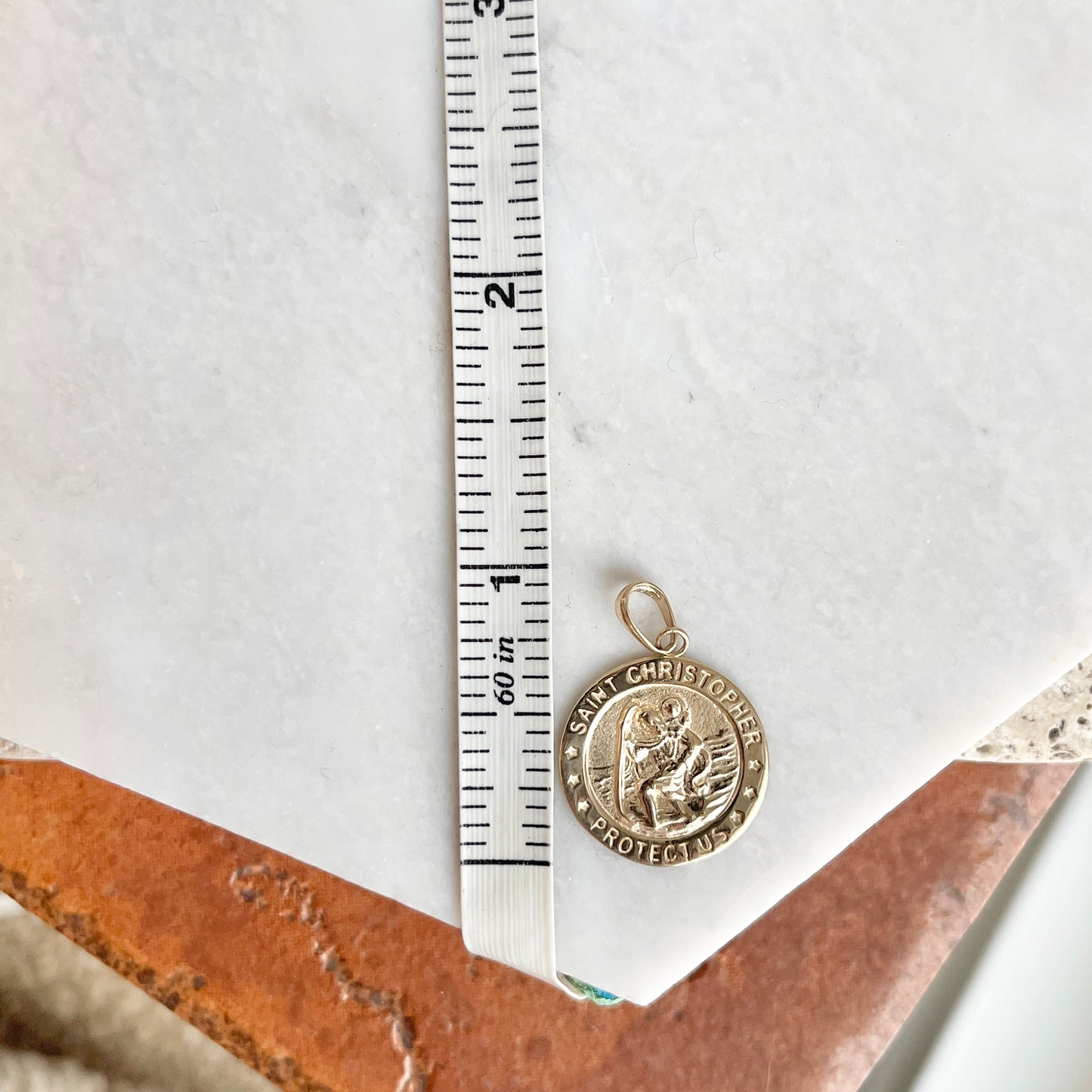 14KT Yellow Gold St Christopher Patron Saint Round Medal Pendant 19mm