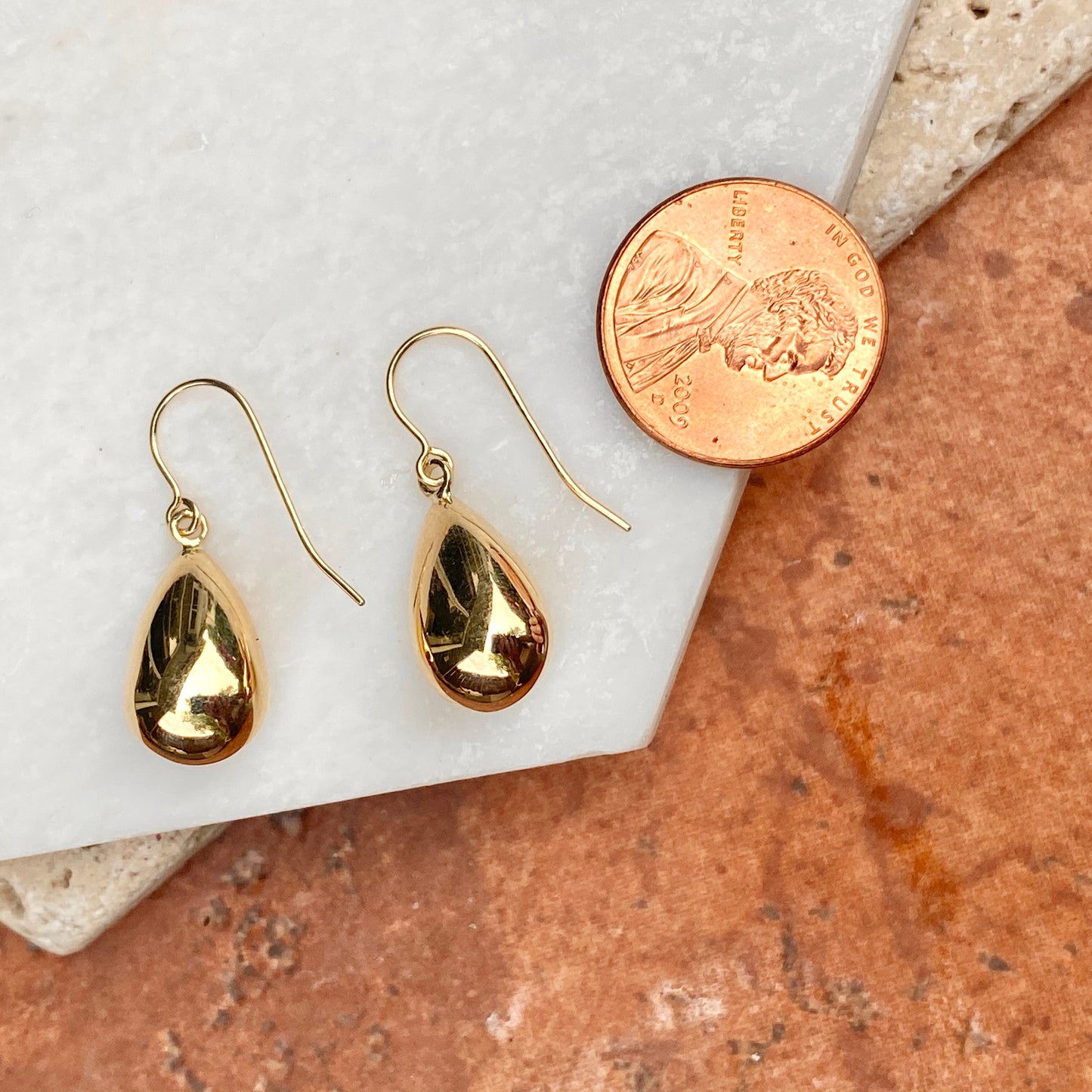 14KT Yellow Gold Polished 3D Teardrop Ear Wire Dangle Earrings, 14KT Yellow Gold Polished 3D Teardrop Ear Wire Dangle Earrings - Legacy Saint Jewelry