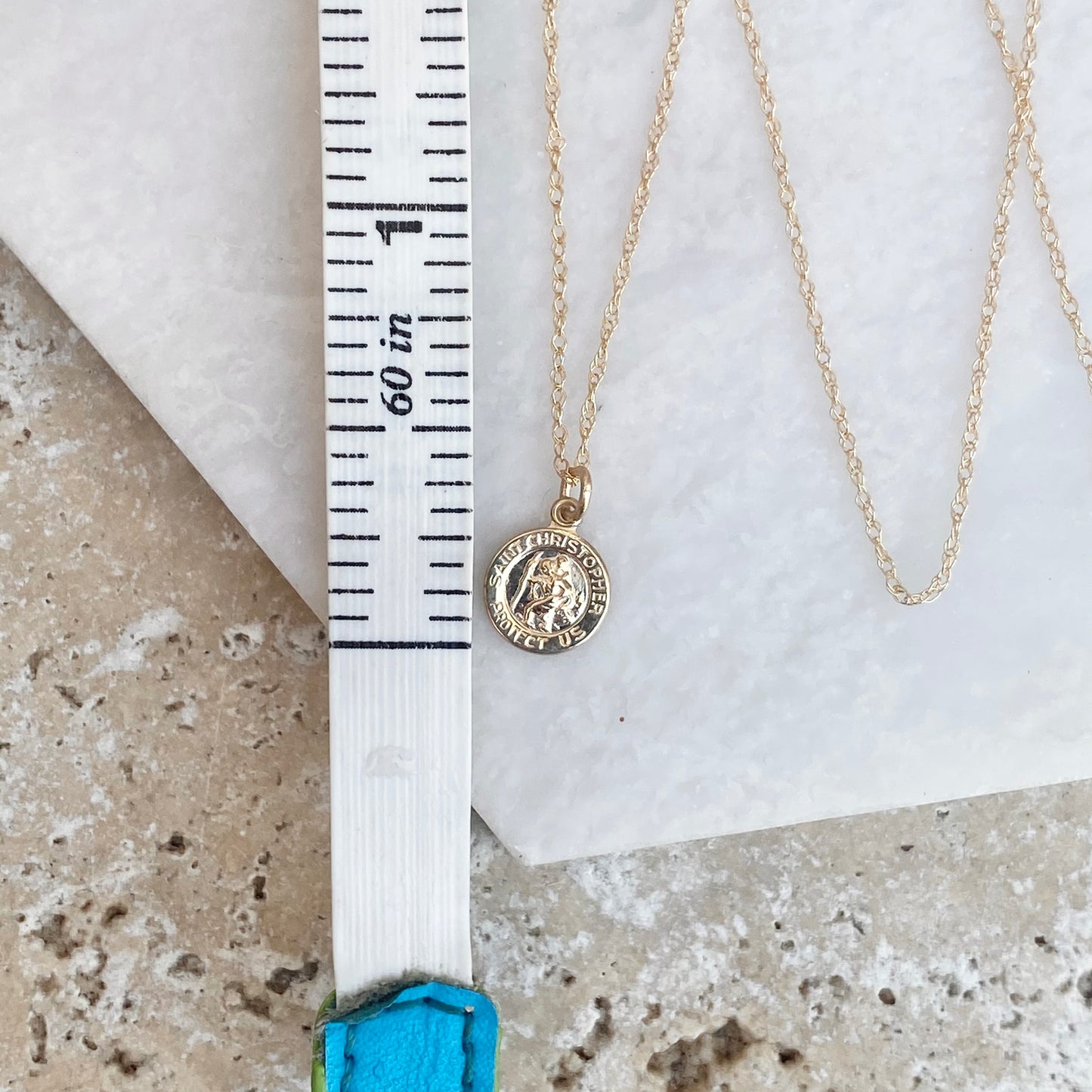 14KT Yellow Gold Saint Christopher Round Medal Pendant Necklace