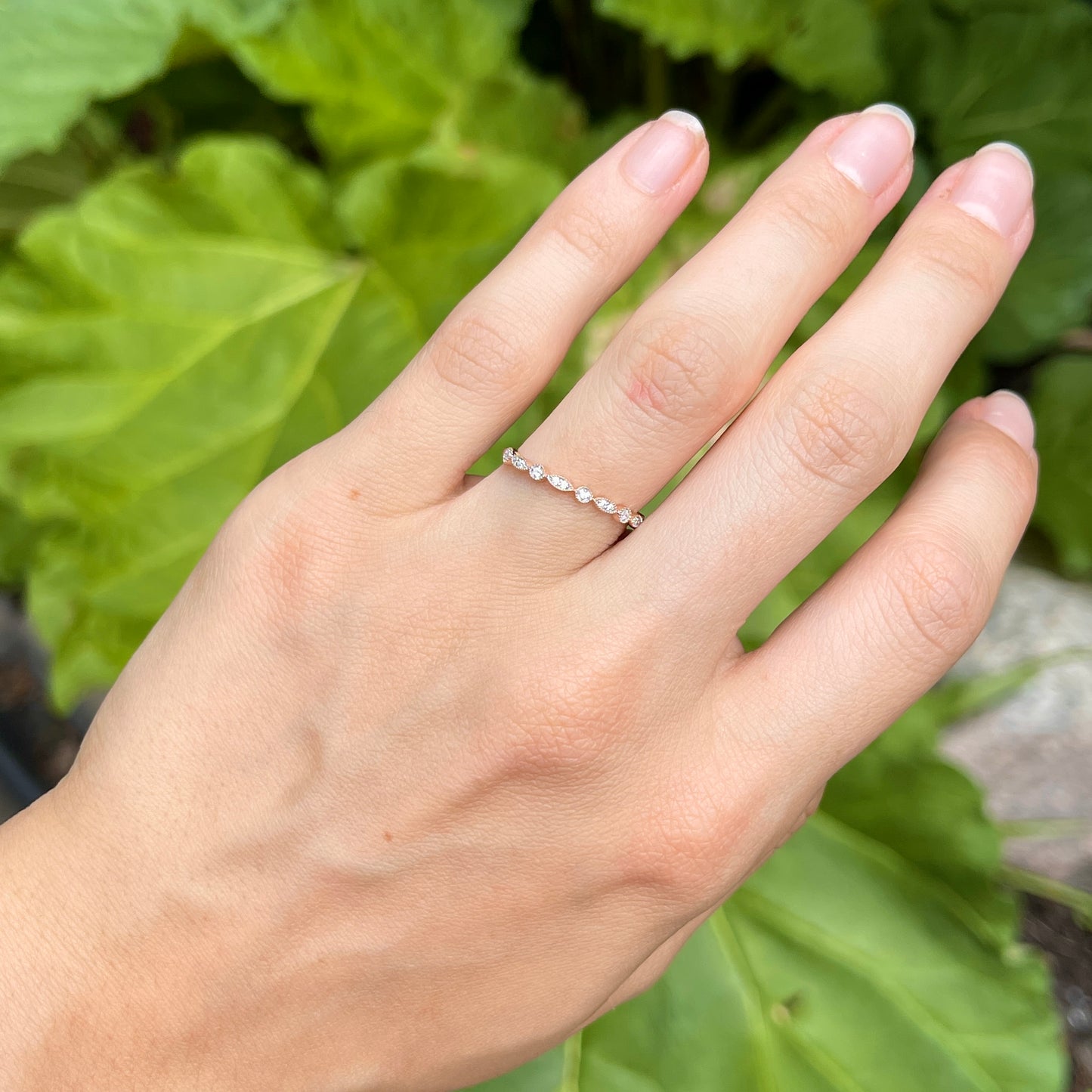 14KT Rose Gold Diamond Thin Stacking Band Ring