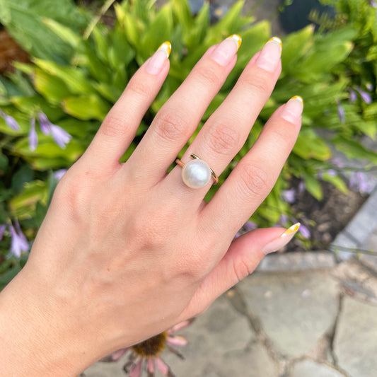 14KT Yellow Gold 12mm Paspaley South Sea Pearl Bypass Ring