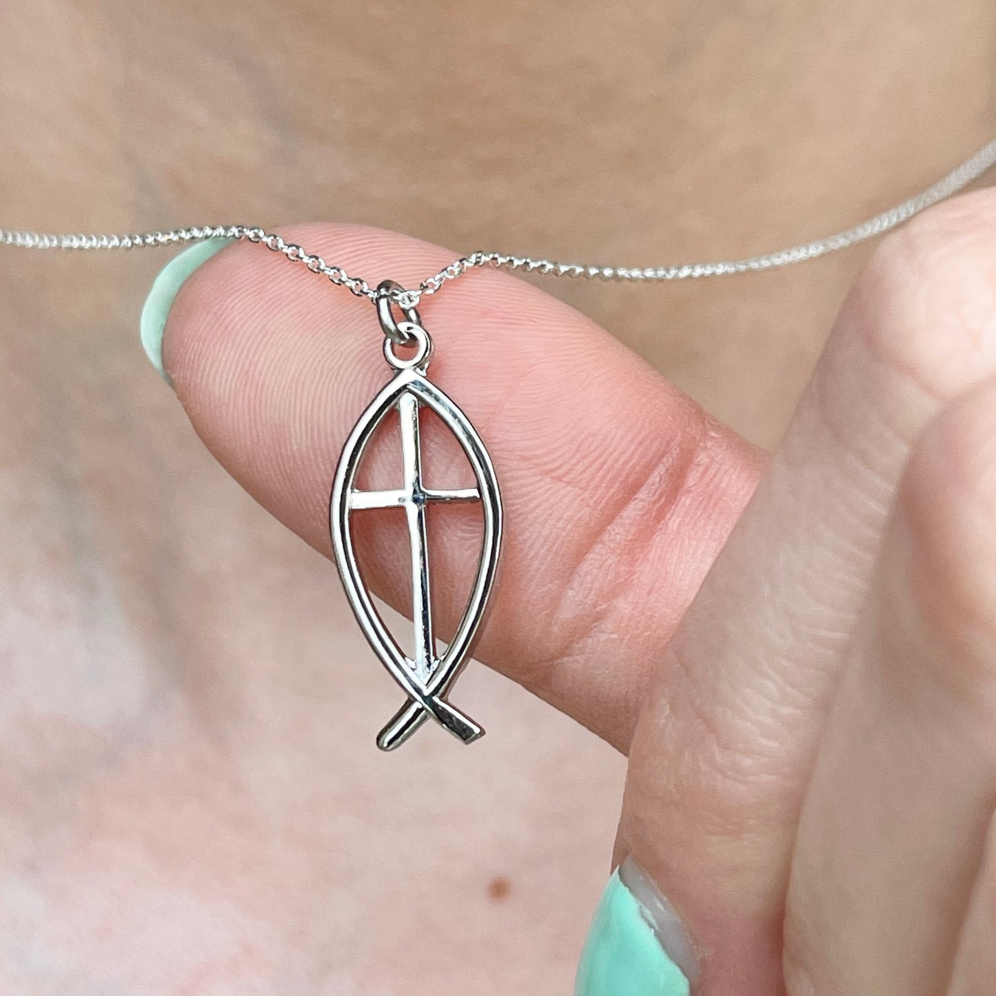 Sterling Silver Ichthus Cross Vertical Pendant