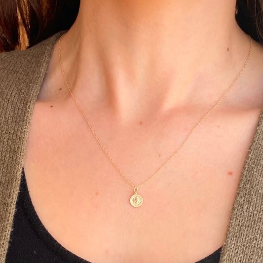 14KT Yellow Gold Saint Christopher Round Medal Pendant Necklace