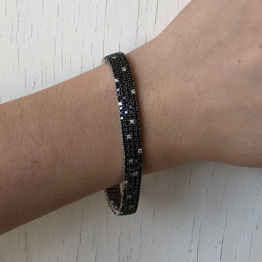 Estate 14KT White Gold Pave White + Black Diamond Link Bracelet - Legacy Saint Jewelry