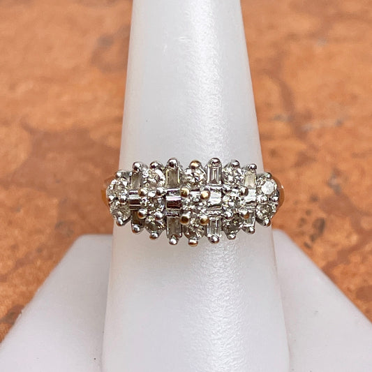Estate 14KT Yellow Gold Baguette + Round Diamond Cluster Ring