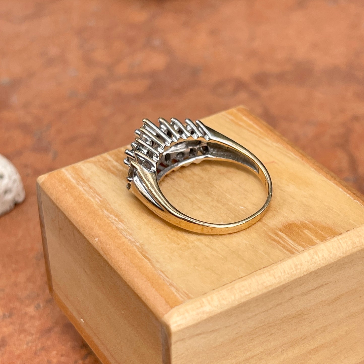 Estate 14KT Yellow Gold Baguette + Round Diamond Cluster Ring