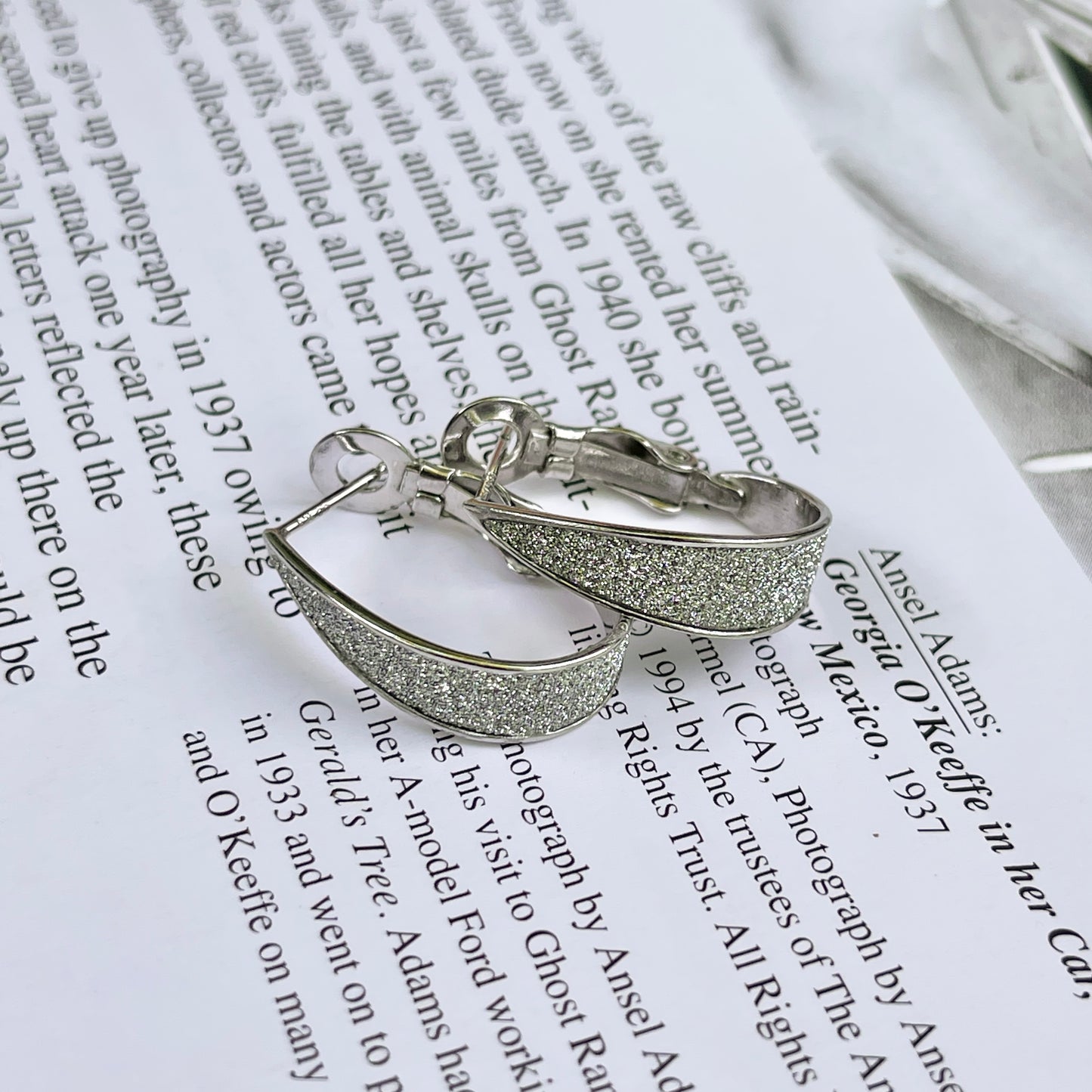 Sterling Silver Glitter Enamel Teardrop Hoop Omega Earrings