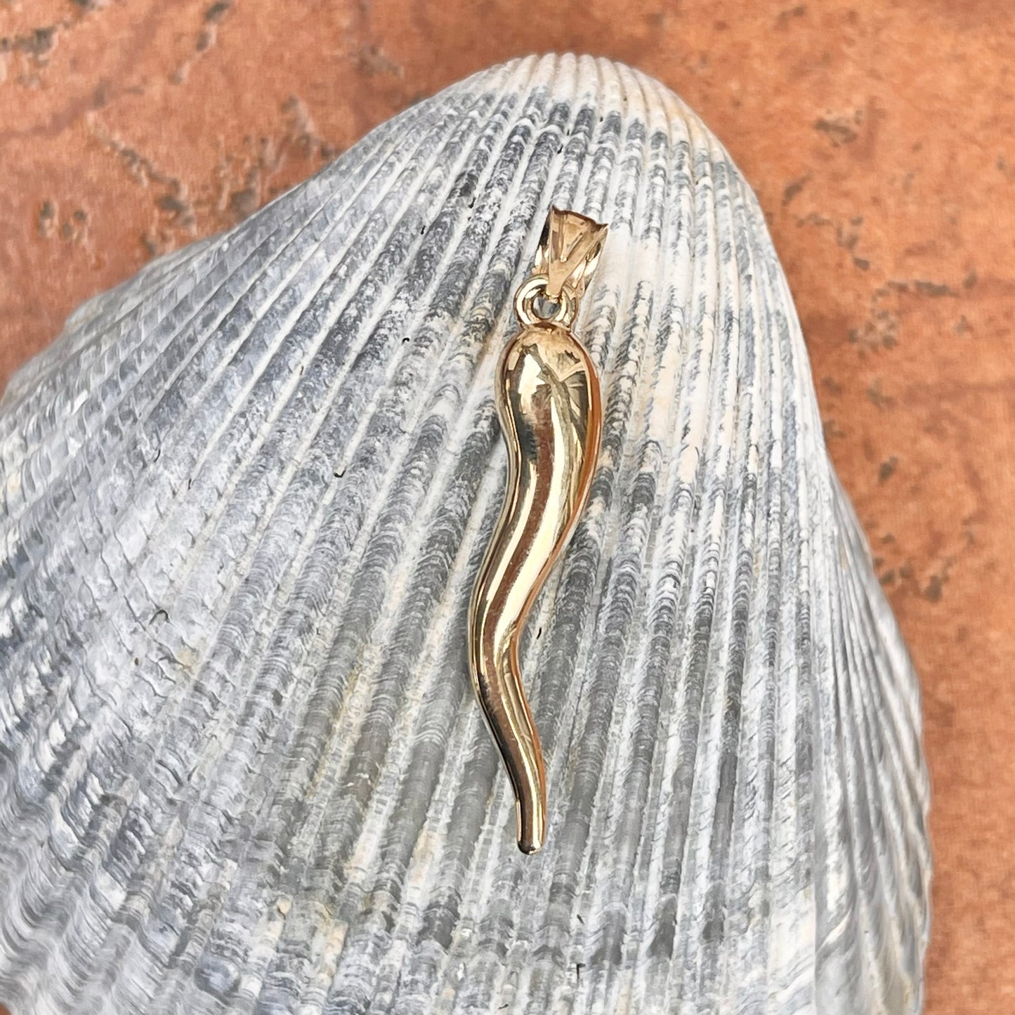 10KT Yellow Gold Polished Corno Italian Horn Pendant 43mm