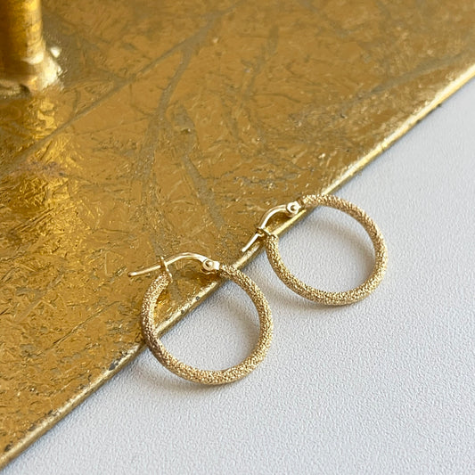 14KT Yellow Gold Textured Matte Round Hoop Earrings 20mm