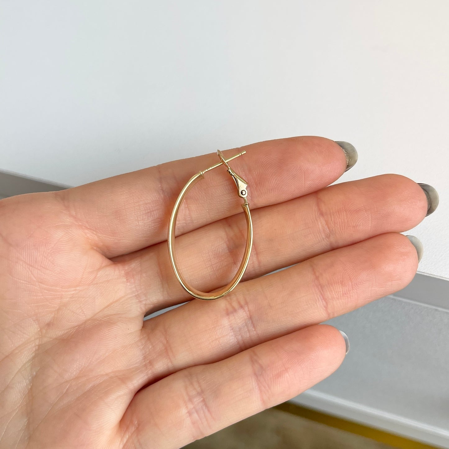 14KT Yellow Gold 5mm Wide Oval Omega Hoop Earrings 33mm