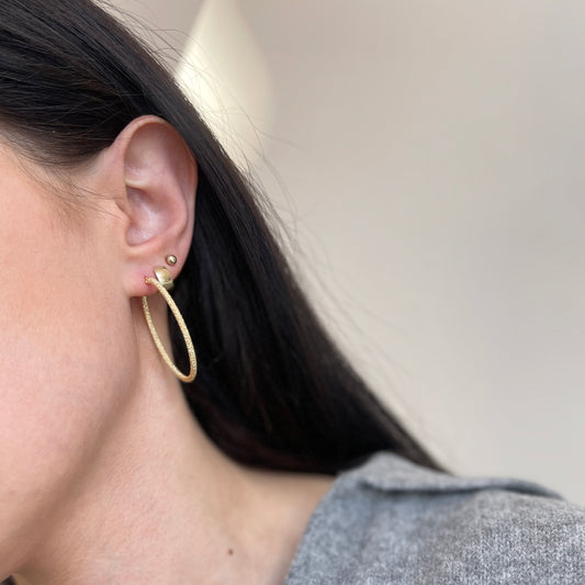 14KT Yellow Gold Textured Matte Oval Hoop Earrings 40mm