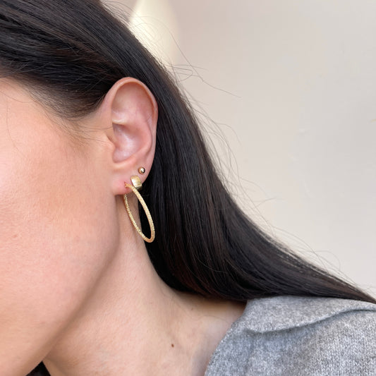 14KT Yellow Gold Textured Matte Round Hoop Earrings 35mm