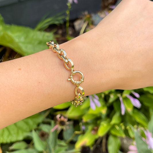 14KT Yellow Gold Knife-Edge Oval Chain Link Bracelet