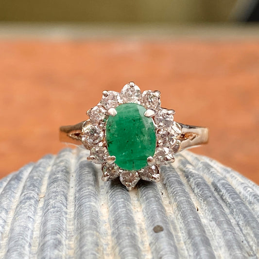 Estate 14KT White Gold Oval .90CT Emerald + Diamond Accent Ring, Estate 14KT White Gold Oval .90CT Emerald + Diamond Accent Ring - Legacy Saint Jewelry