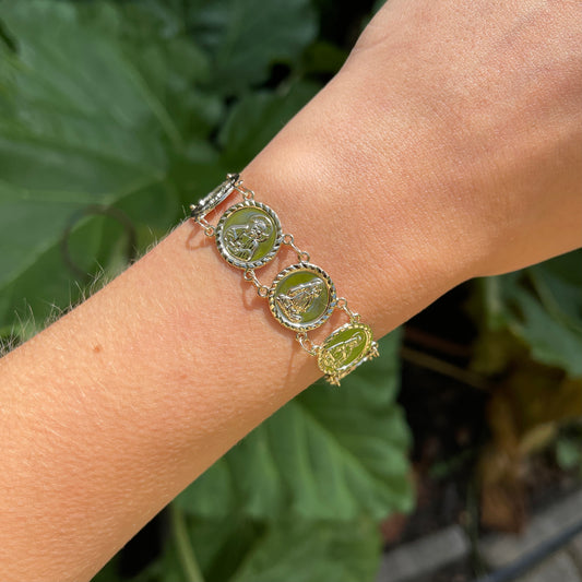 14KT Yellow Gold Traditional Saints Round Medal Link Bracelet