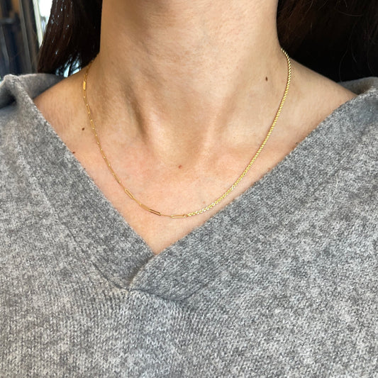 14KT Yellow Gold Mixed Links Rope + Paper Clip Chain Necklace