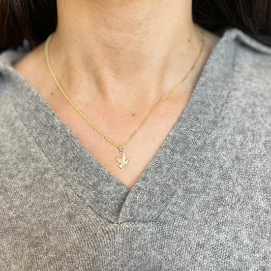 10KT Yellow Gold Small Flying Dove Pendant Charm