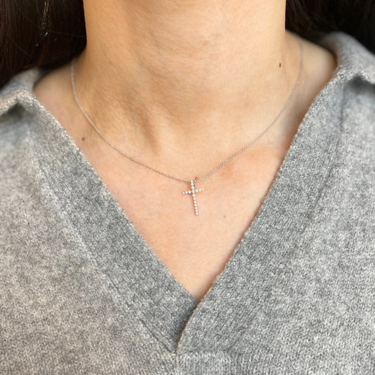 14KT White Gold Lab Diamond Sleek Cross Pendant Slide