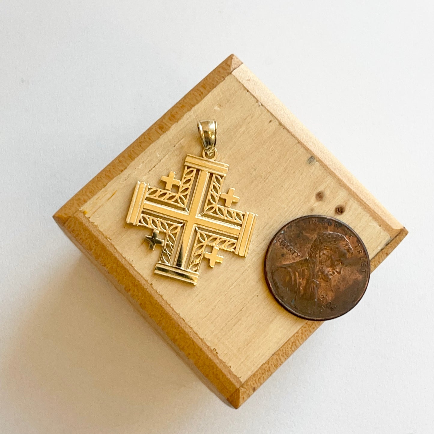 14KT Yellow Gold Jerusalem Cross Cut-Out Style Pendant 22mm