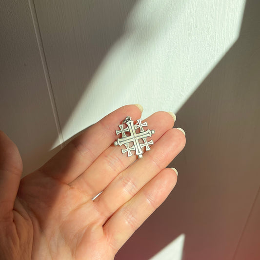 Sterling Silver Antiqued Jerusalem Crusader Cross Pendant 26mm