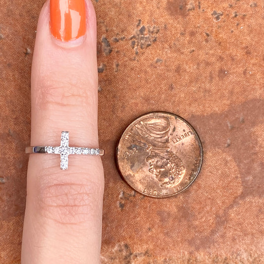 Sterling Silver CZ Horizontal Cross Toe Ring, Sterling Silver CZ Horizontal Cross Toe Ring - Legacy Saint Jewelry