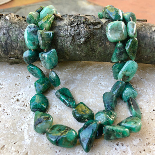 14KT Yellow Gold Double Strand Emerald Link Necklace, 14KT Yellow Gold Double Strand Emerald Link Necklace - Legacy Saint Jewelry