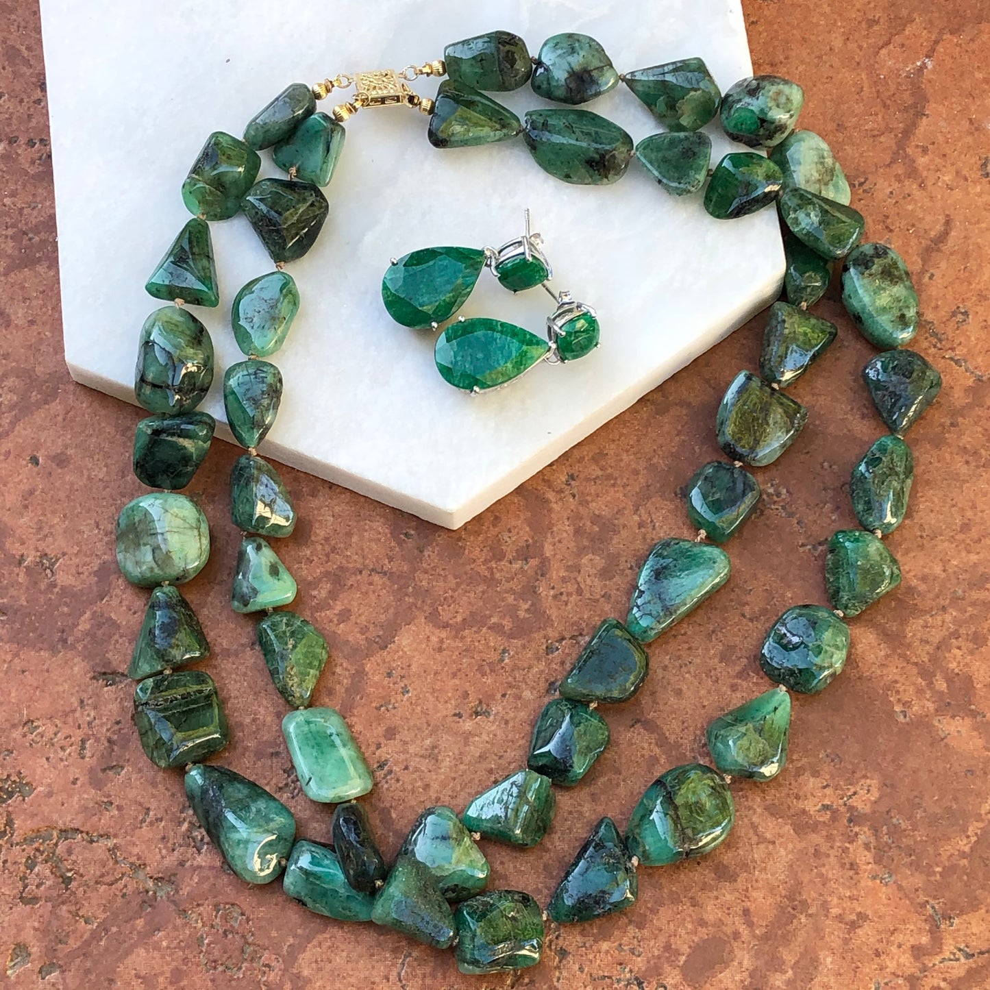 14KT Yellow Gold Double Strand Emerald Link Necklace, 14KT Yellow Gold Double Strand Emerald Link Necklace - Legacy Saint Jewelry