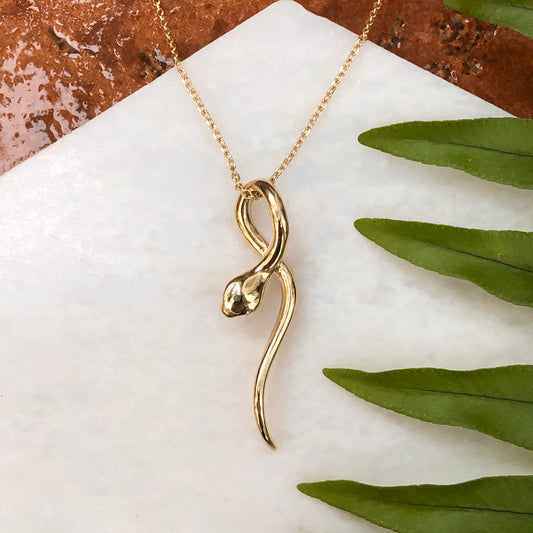 14KT Yellow Gold Curved Serpent Pendant Slide, 14KT Yellow Gold Curved Serpent Pendant Slide - Legacy Saint Jewelry